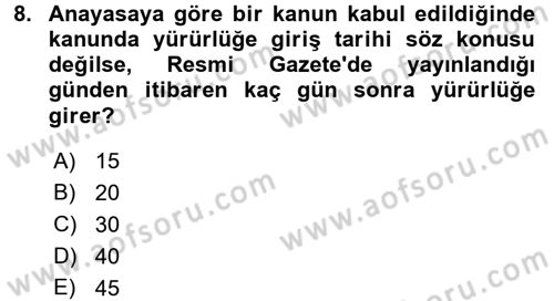 Vergi Hukuku Dersi 2016 - 2017 Yılı (Vize) Ara Sınav Soruları 8. Soru