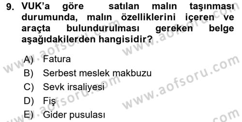Vergi Hukuku Dersi 2016 - 2017 Yılı (Vize) Ara Sınav Soruları 9. Soru
