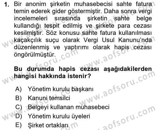 Vergi Hukuku Dersi 2016 - 2017 Yılı (Final) Dönem Sonu Sınav Soruları 1. Soru
