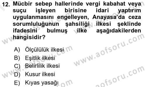 Vergi Hukuku Dersi 2016 - 2017 Yılı (Final) Dönem Sonu Sınav Soruları 12. Soru