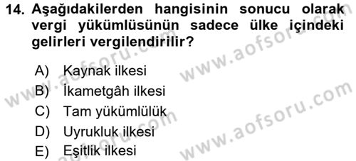 Vergi Hukuku Dersi 2016 - 2017 Yılı (Final) Dönem Sonu Sınav Soruları 14. Soru