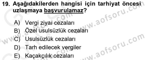 Vergi Hukuku Dersi 2016 - 2017 Yılı (Final) Dönem Sonu Sınav Soruları 19. Soru