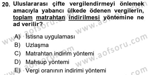 Vergi Hukuku Dersi 2016 - 2017 Yılı (Final) Dönem Sonu Sınav Soruları 20. Soru