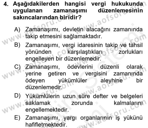 Vergi Hukuku Dersi 2016 - 2017 Yılı (Final) Dönem Sonu Sınav Soruları 4. Soru