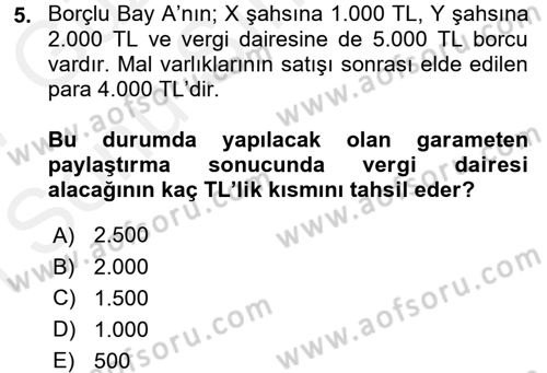 Vergi Hukuku Dersi 2016 - 2017 Yılı (Final) Dönem Sonu Sınav Soruları 5. Soru