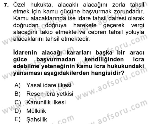 Vergi Hukuku Dersi 2016 - 2017 Yılı (Final) Dönem Sonu Sınav Soruları 7. Soru