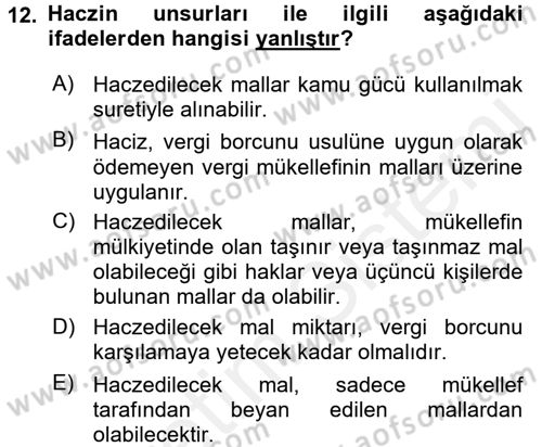 Vergi Hukuku Dersi 2017 - 2018 Yılı 3 Ders Sınav Soruları 12. Soru
