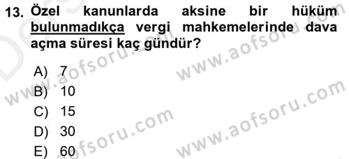 Vergi Hukuku Dersi 2017 - 2018 Yılı 3 Ders Sınav Soruları 13. Soru