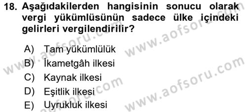 Vergi Hukuku Dersi 2017 - 2018 Yılı 3 Ders Sınav Soruları 18. Soru