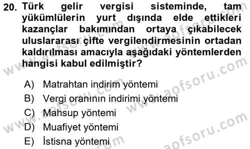 Vergi Hukuku Dersi 2017 - 2018 Yılı 3 Ders Sınav Soruları 20. Soru