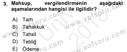 Vergi Hukuku Dersi 2017 - 2018 Yılı 3 Ders Sınav Soruları 3. Soru