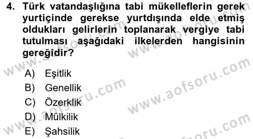 Vergi Hukuku Dersi 2017 - 2018 Yılı 3 Ders Sınav Soruları 4. Soru
