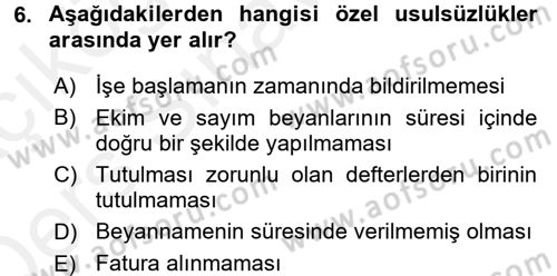 Vergi Hukuku Dersi 2017 - 2018 Yılı 3 Ders Sınav Soruları 6. Soru