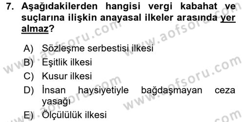 Vergi Hukuku Dersi 2017 - 2018 Yılı 3 Ders Sınav Soruları 7. Soru