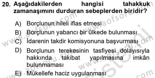Vergi Hukuku Dersi 2017 - 2018 Yılı (Vize) Ara Sınav Soruları 20. Soru