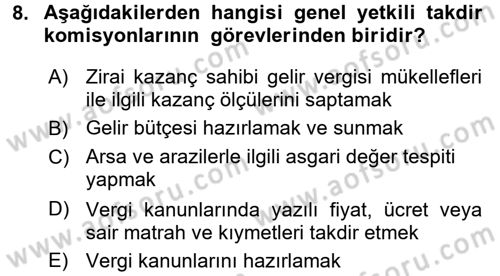 Vergi Hukuku Dersi 2017 - 2018 Yılı (Vize) Ara Sınav Soruları 8. Soru