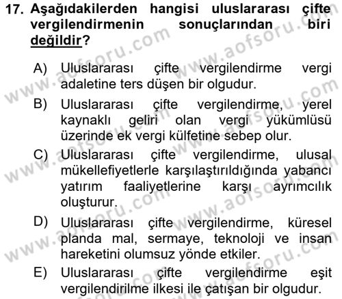 Vergi Hukuku Dersi 2017 - 2018 Yılı (Final) Dönem Sonu Sınav Soruları 17. Soru