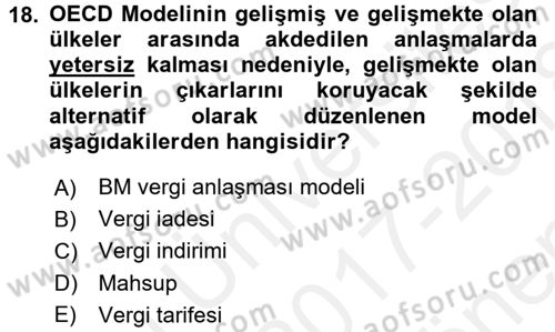 Vergi Hukuku Dersi 2017 - 2018 Yılı (Final) Dönem Sonu Sınav Soruları 18. Soru