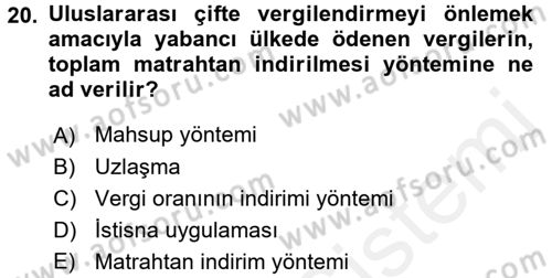 Vergi Hukuku Dersi 2017 - 2018 Yılı (Final) Dönem Sonu Sınav Soruları 20. Soru