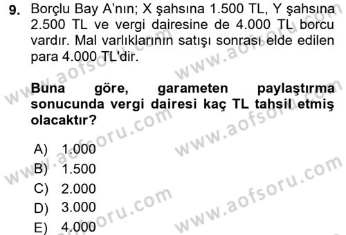 Vergi Hukuku Dersi 2017 - 2018 Yılı (Final) Dönem Sonu Sınav Soruları 9. Soru