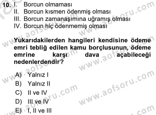 Vergi Hukuku Dersi 2018 - 2019 Yılı 3 Ders Sınav Soruları 10. Soru