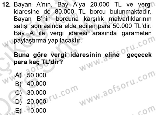 Vergi Hukuku Dersi 2018 - 2019 Yılı 3 Ders Sınav Soruları 12. Soru