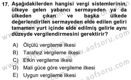 Vergi Hukuku Dersi 2018 - 2019 Yılı 3 Ders Sınav Soruları 17. Soru