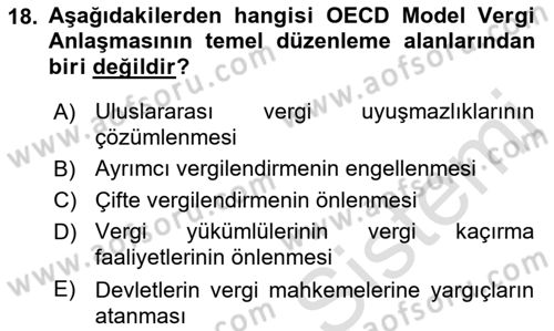 Vergi Hukuku Dersi 2018 - 2019 Yılı 3 Ders Sınav Soruları 18. Soru
