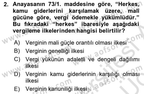 Vergi Hukuku Dersi 2018 - 2019 Yılı 3 Ders Sınav Soruları 2. Soru
