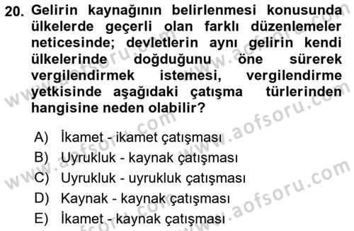 Vergi Hukuku Dersi 2018 - 2019 Yılı 3 Ders Sınav Soruları 20. Soru