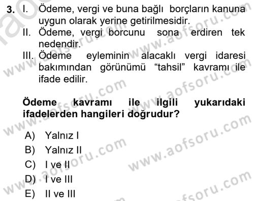 Vergi Hukuku Dersi 2018 - 2019 Yılı 3 Ders Sınav Soruları 3. Soru