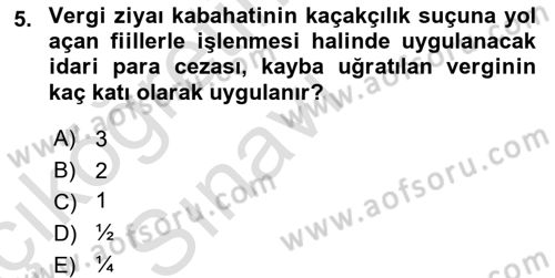 Vergi Hukuku Dersi 2018 - 2019 Yılı 3 Ders Sınav Soruları 5. Soru