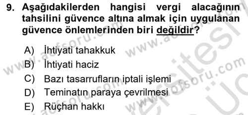 Vergi Hukuku Dersi 2018 - 2019 Yılı 3 Ders Sınav Soruları 9. Soru