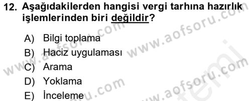 Vergi Hukuku Dersi 2018 - 2019 Yılı (Vize) Ara Sınav Soruları 12. Soru