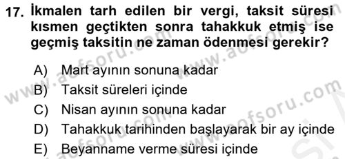 Vergi Hukuku Dersi 2018 - 2019 Yılı (Vize) Ara Sınav Soruları 17. Soru