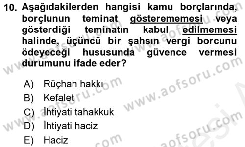 Vergi Hukuku Dersi 2018 - 2019 Yılı (Final) Dönem Sonu Sınav Soruları 10. Soru