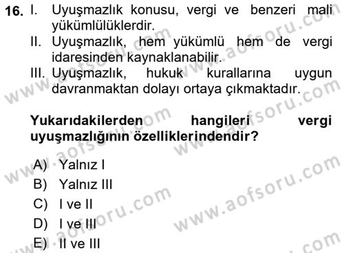 Vergi Hukuku Dersi 2018 - 2019 Yılı (Final) Dönem Sonu Sınav Soruları 16. Soru