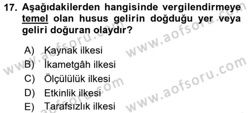 Vergi Hukuku Dersi 2018 - 2019 Yılı (Final) Dönem Sonu Sınav Soruları 17. Soru