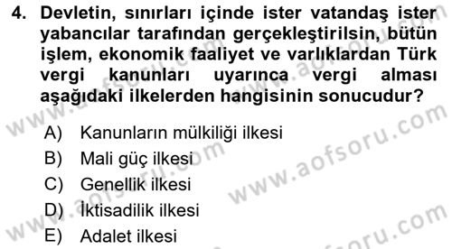 Vergi Hukuku Dersi 2018 - 2019 Yılı (Final) Dönem Sonu Sınav Soruları 4. Soru