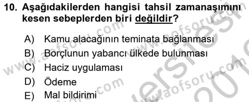 Vergi Hukuku Dersi 2018 - 2019 Yılı Yaz Okulu Sınav Soruları 10. Soru