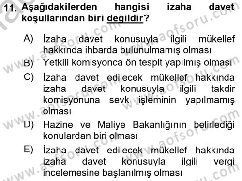 Vergi Hukuku Dersi 2018 - 2019 Yılı Yaz Okulu Sınav Soruları 11. Soru