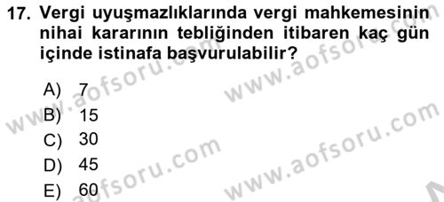 Vergi Hukuku Dersi 2018 - 2019 Yılı Yaz Okulu Sınav Soruları 17. Soru