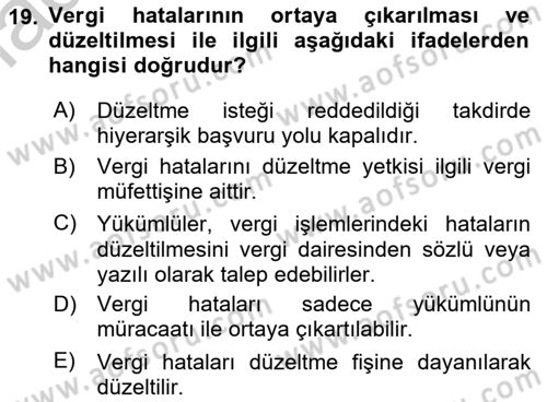 Vergi Hukuku Dersi 2018 - 2019 Yılı Yaz Okulu Sınav Soruları 19. Soru