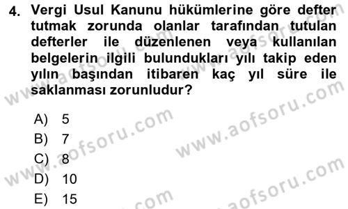 Vergi Hukuku Dersi 2018 - 2019 Yılı Yaz Okulu Sınav Soruları 4. Soru