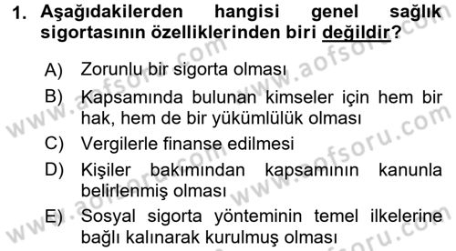 Sosyal Güvenlik Hukuku Dersi 2015 - 2016 Yılı Tek Ders Sınav Soruları 1. Soru