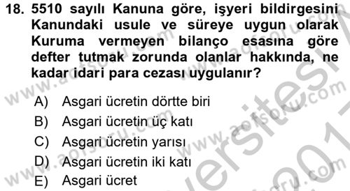 Sosyal Güvenlik Hukuku Dersi 2016 - 2017 Yılı 3 Ders Sınav Soruları 18. Soru