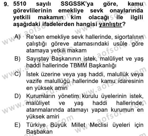 Sosyal Güvenlik Hukuku Dersi 2016 - 2017 Yılı (Final) Dönem Sonu Sınav Soruları 9. Soru