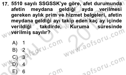 Sosyal Güvenlik Hukuku Dersi 2018 - 2019 Yılı 3 Ders Sınav Soruları 17. Soru