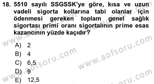 Sosyal Güvenlik Hukuku Dersi 2018 - 2019 Yılı 3 Ders Sınav Soruları 18. Soru