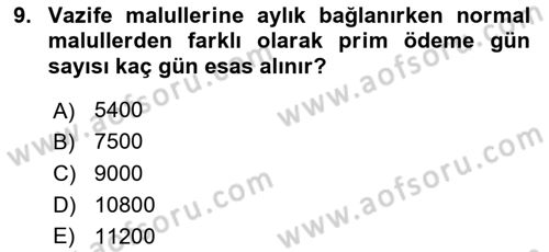 Sosyal Güvenlik Hukuku Dersi 2020 - 2021 Yılı Yaz Okulu Sınav Soruları 9. Soru